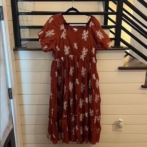 Elegant Rust Floral Midi Dress